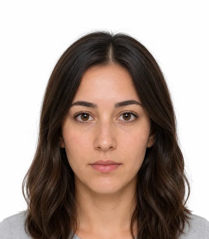 Finished compliant Andorra passport photo (35 x 45 mm) on a plain background