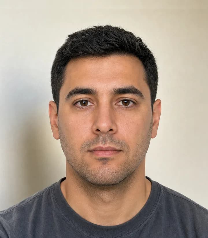 A casual phone selfie before it is made into a Armenia passport photo