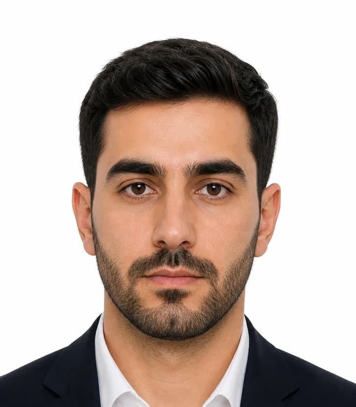 Finished compliant Azerbaijan passport photo (30 x 40 mm) on a plain background