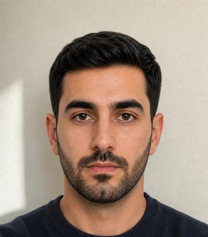 A casual phone selfie before it is made into a Azerbaijan passport photo