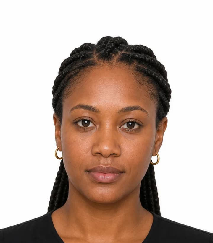 Finished compliant Bahamas passport photo (2 x 2 in) on a plain background