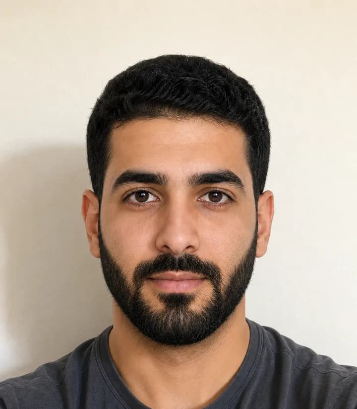 A casual phone selfie before it is made into a Bahrain passport photo