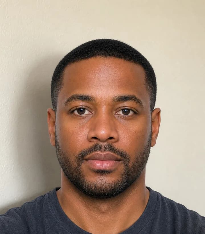 A casual phone selfie before it is made into a Barbados passport photo