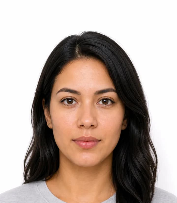Finished compliant Belize passport photo (2 x 2 in) on a plain background