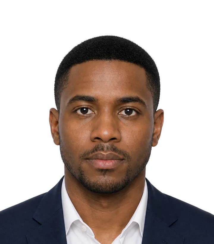 Finished compliant Benin passport photo (35 x 45 mm) on a plain background