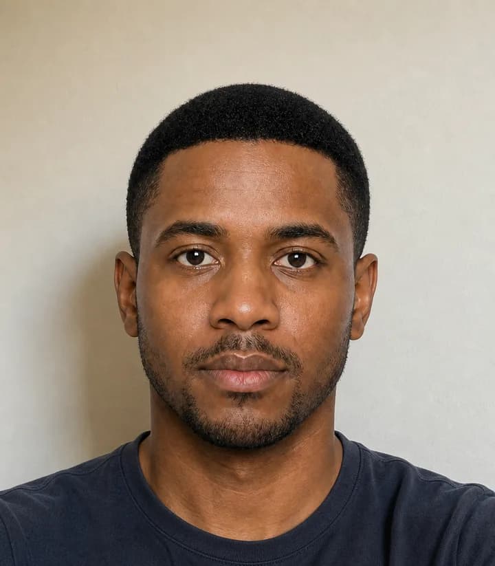 A casual phone selfie before it is made into a Benin passport photo