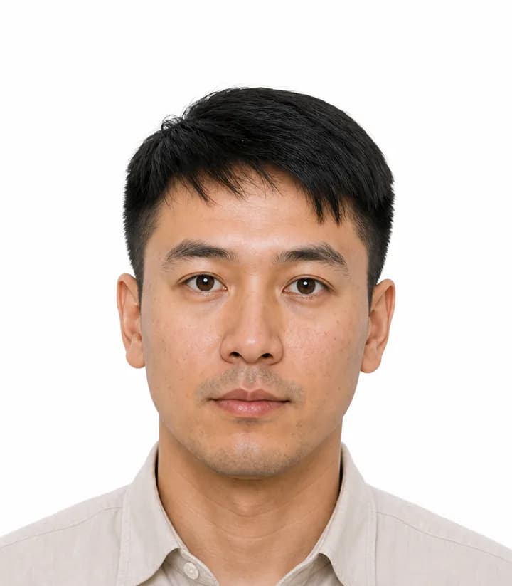 Finished compliant Bhutan passport photo (35 x 45 mm) on a plain background