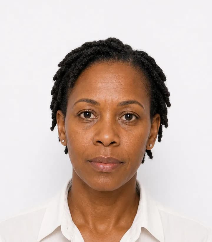 Finished compliant Botswana passport photo (37 x 52 mm) on a plain background