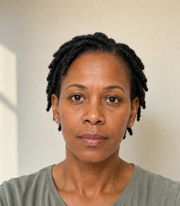 A casual phone selfie before it is made into a Botswana passport photo