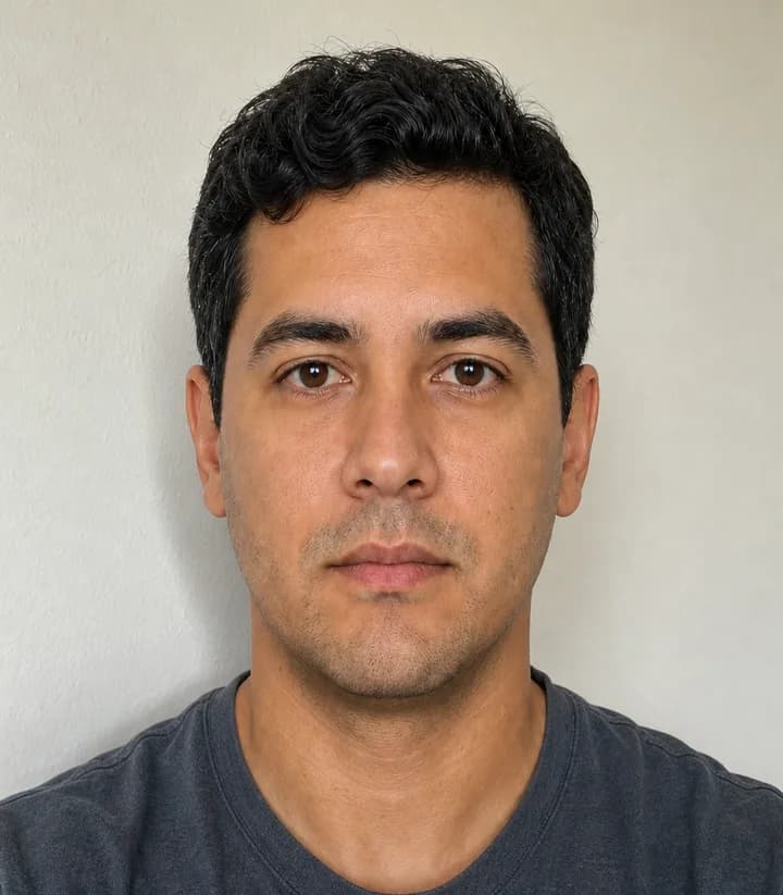 A casual phone selfie before it is made into a Brazil passport photo