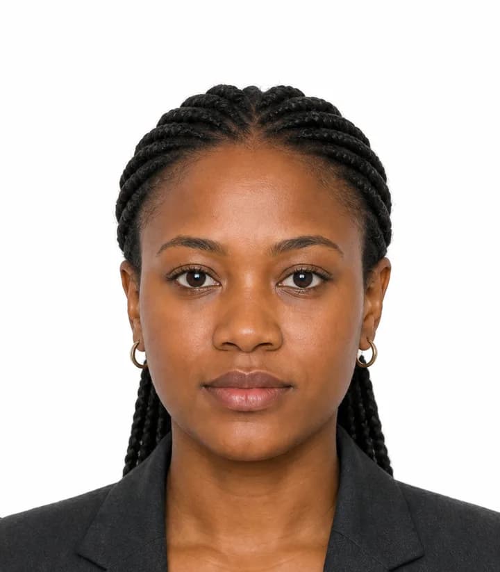 Finished compliant Burkina Faso passport photo (35 x 45 mm) on a plain background