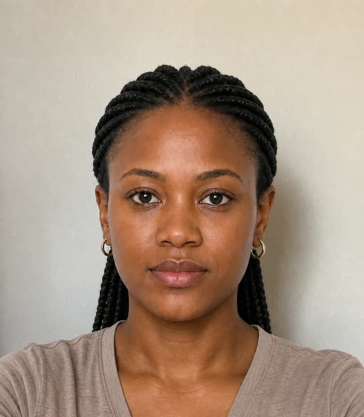 A casual phone selfie before it is made into a Burkina Faso passport photo