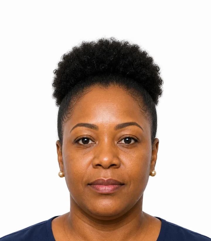 Finished compliant Cameroon passport photo (40 x 50 mm) on a plain background