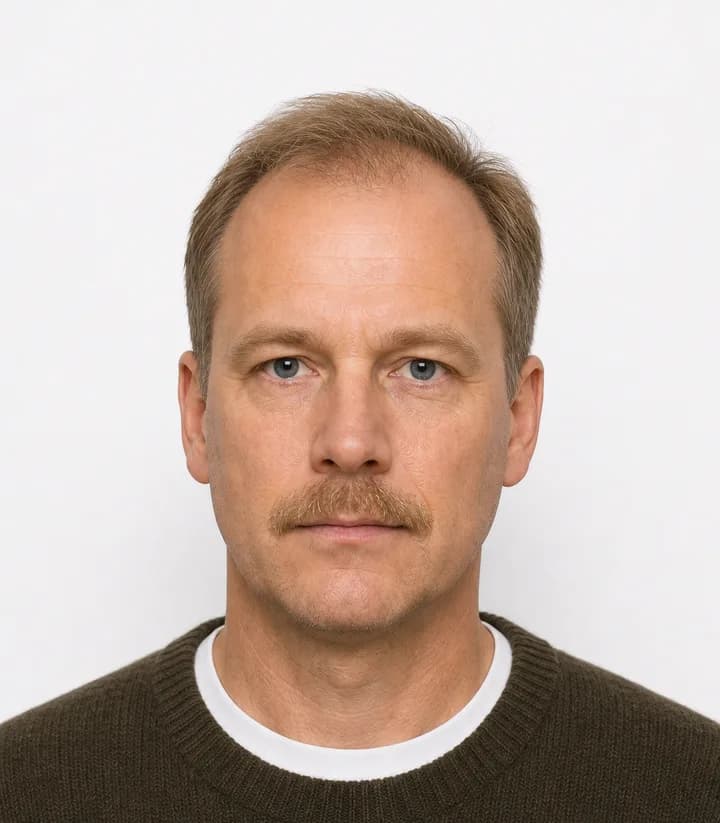Finished compliant Czech Republic passport photo (50 x 70 mm) on a plain background