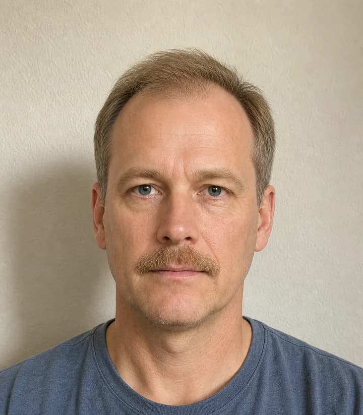 A casual phone selfie before it is made into a Czech Republic passport photo