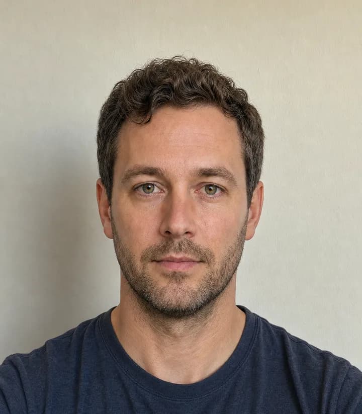 A casual phone selfie before it is made into a Denmark passport photo