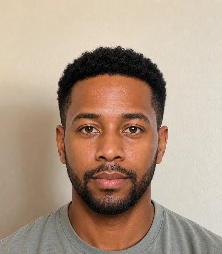 A casual phone selfie before it is made into a Dominica passport photo