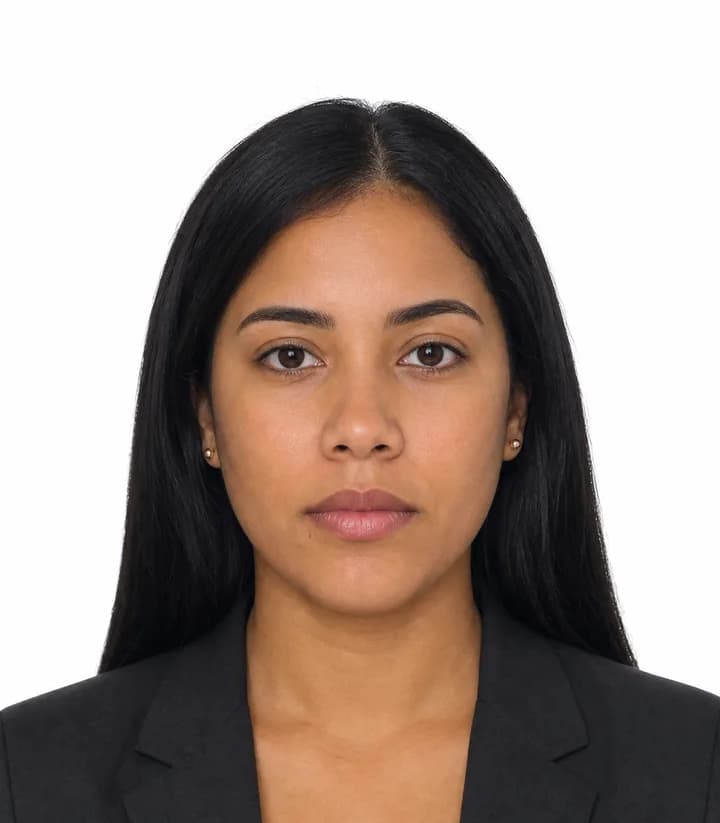 Finished compliant Dominican Republic passport photo (2 x 2 in) on a plain background
