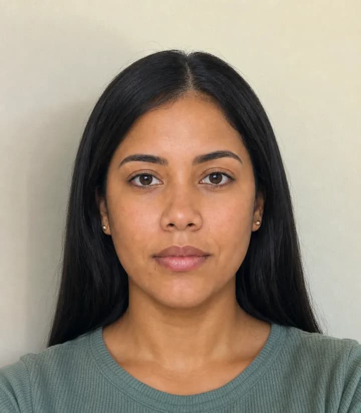 A casual phone selfie before it is made into a Dominican Republic passport photo