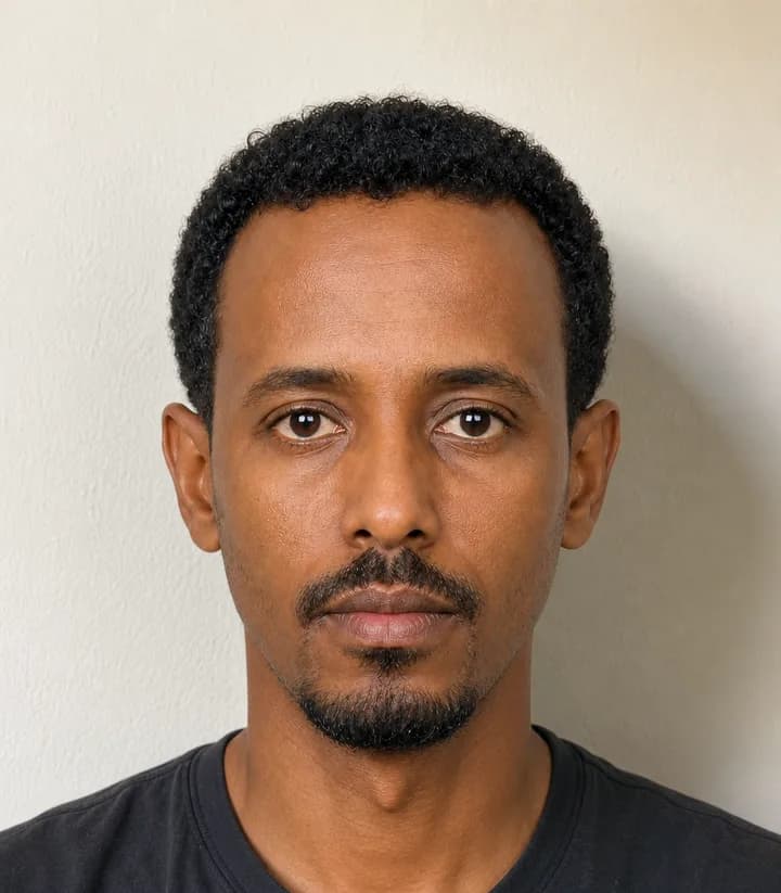 A casual phone selfie before it is made into a Eritrea passport photo