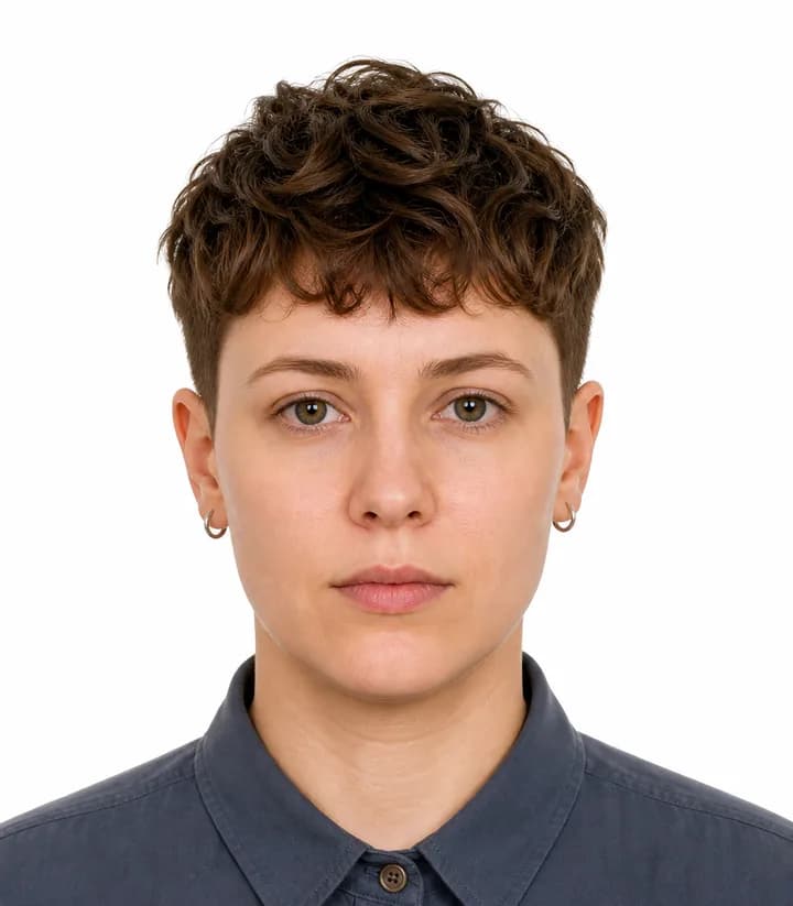 Finished compliant Estonia passport photo (40 x 50 mm) on a plain background