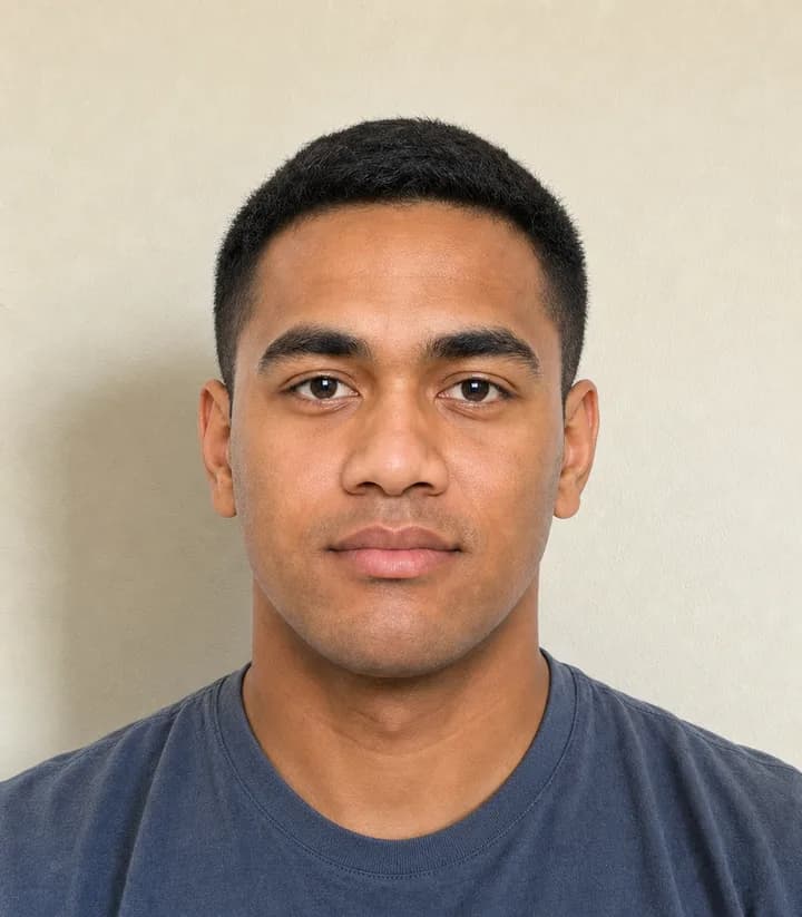 A casual phone selfie before it is made into a Fiji passport photo