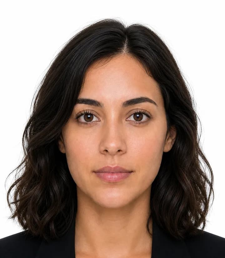 Finished compliant France passport photo (35 x 45 mm) on a plain background