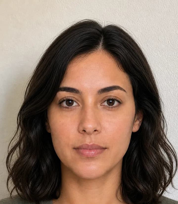A casual phone selfie before it is made into a France passport photo