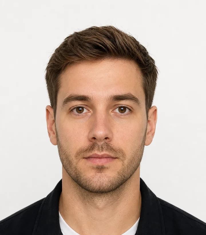 Finished compliant Germany passport photo (35 x 45 mm) on a plain background