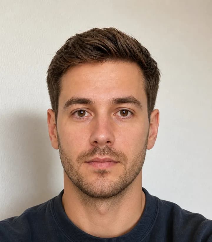 A casual phone selfie before it is made into a Germany passport photo