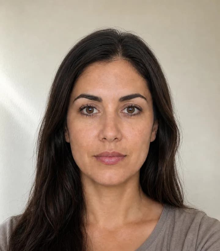 A casual phone selfie before it is made into a Greece passport photo