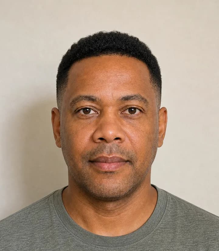 A casual phone selfie before it is made into a Grenada passport photo