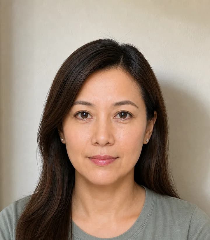 A casual phone selfie before it is made into a Hong Kong passport photo
