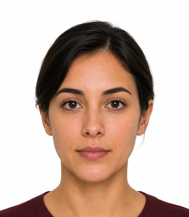 Finished compliant Hungary passport photo (35 x 45 mm) on a plain background