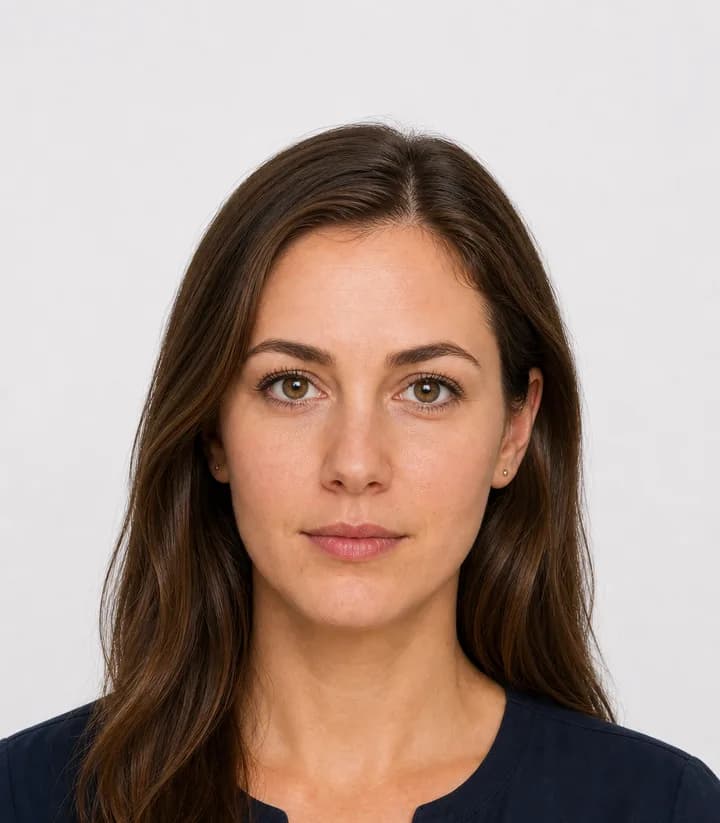 Finished compliant Ireland passport photo (35 x 45 mm) on a plain background