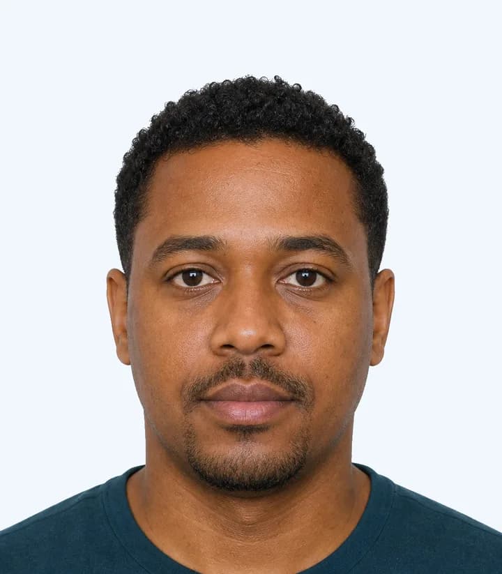 Finished compliant Jamaica passport photo (35 x 45 mm) on a plain background