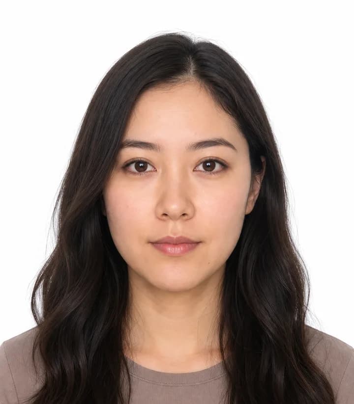 Finished compliant Kazakhstan passport photo (35 x 45 mm) on a plain background