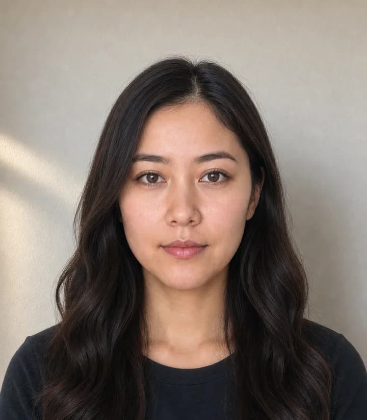 A casual phone selfie before it is made into a Kazakhstan passport photo