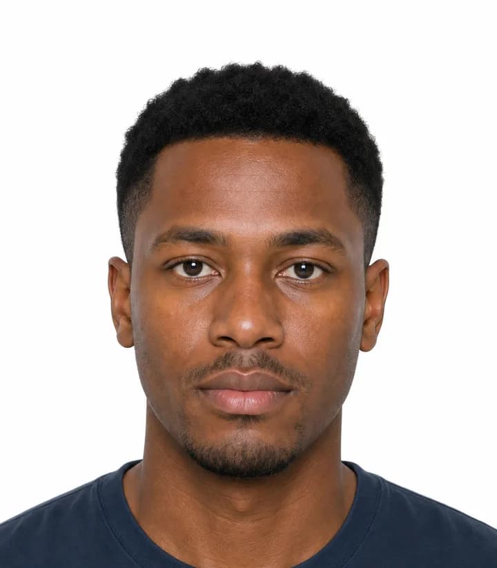 Finished compliant Kenya passport photo (55 x 55 mm) on a plain background