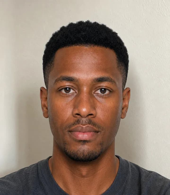 A casual phone selfie before it is made into a Kenya passport photo