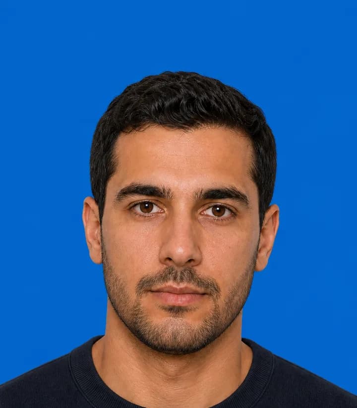 Finished compliant Kuwait passport photo (40 x 50 mm) on a plain background