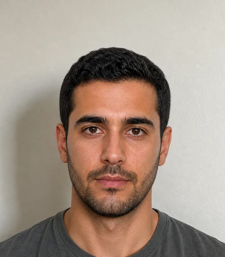 A casual phone selfie before it is made into a Kuwait passport photo