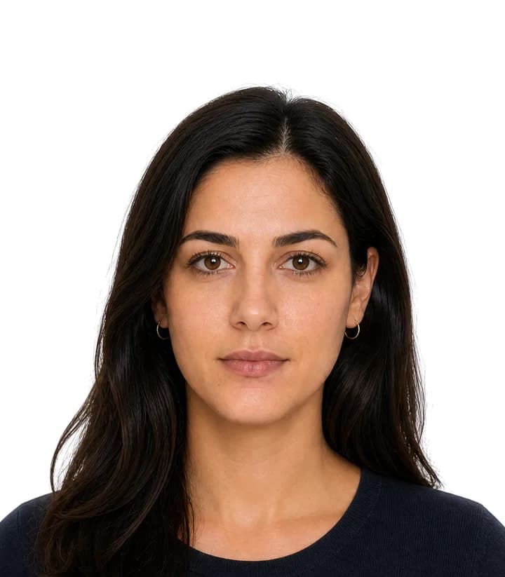 Finished compliant Lebanon passport photo (35 x 45 mm) on a plain background