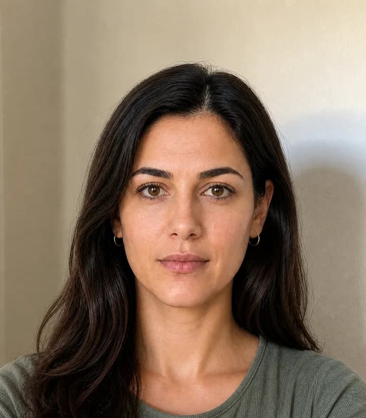 A casual phone selfie before it is made into a Lebanon passport photo