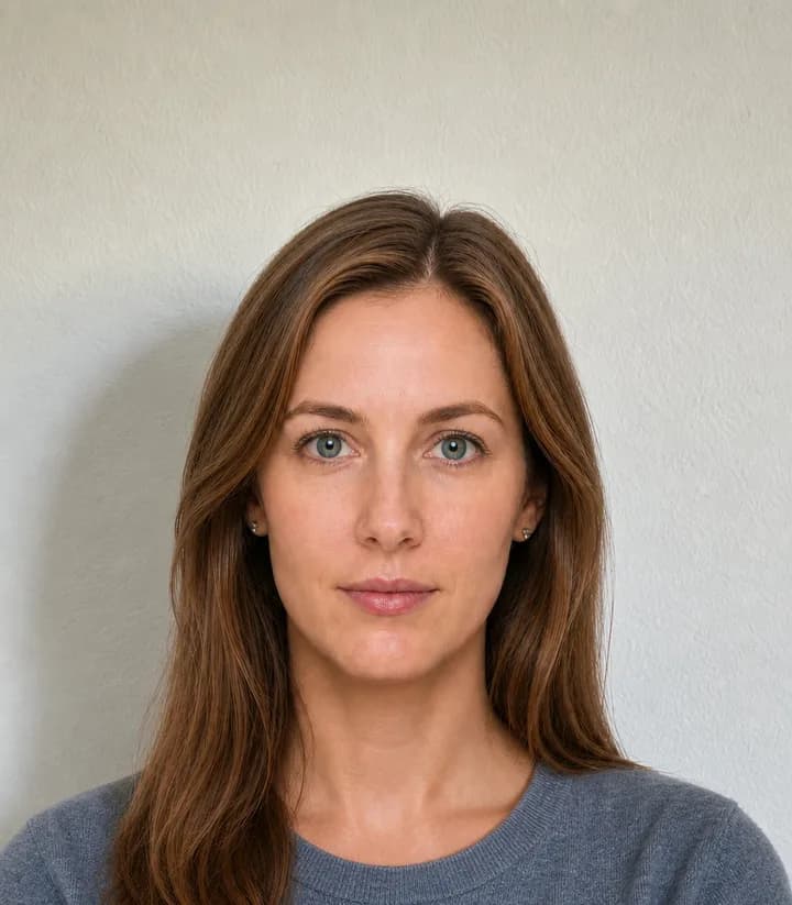 A casual phone selfie before it is made into a Lithuania passport photo