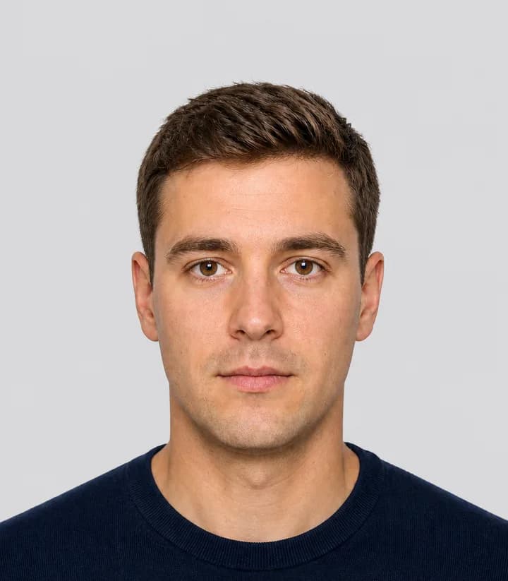 Finished compliant Luxembourg passport photo (35 x 45 mm) on a plain background