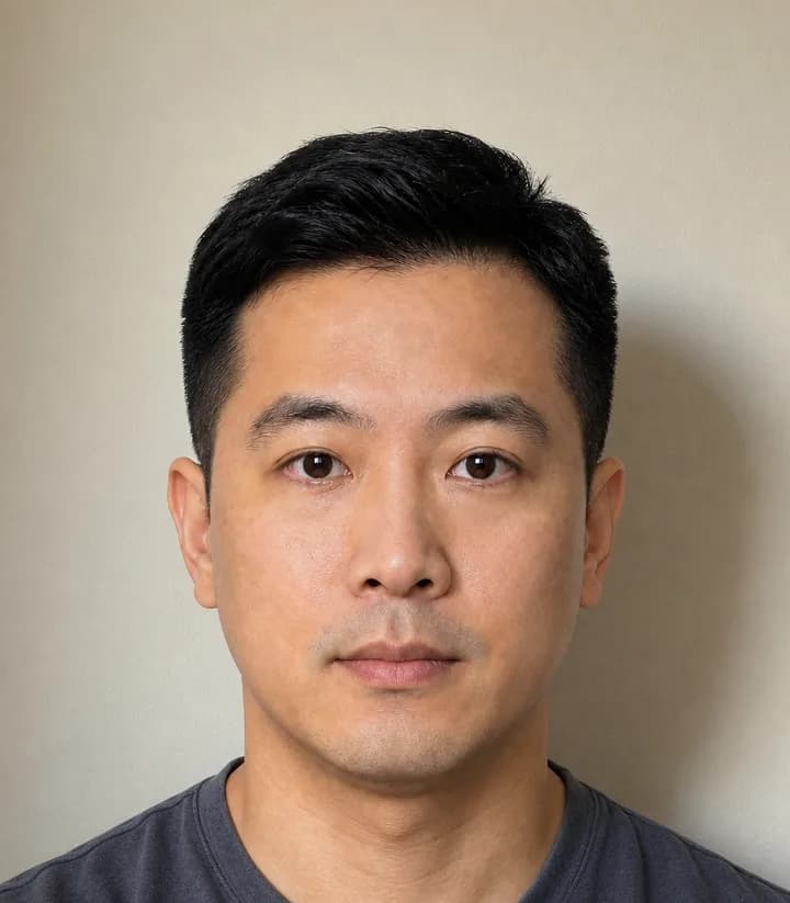 A casual phone selfie before it is made into a Macau passport photo
