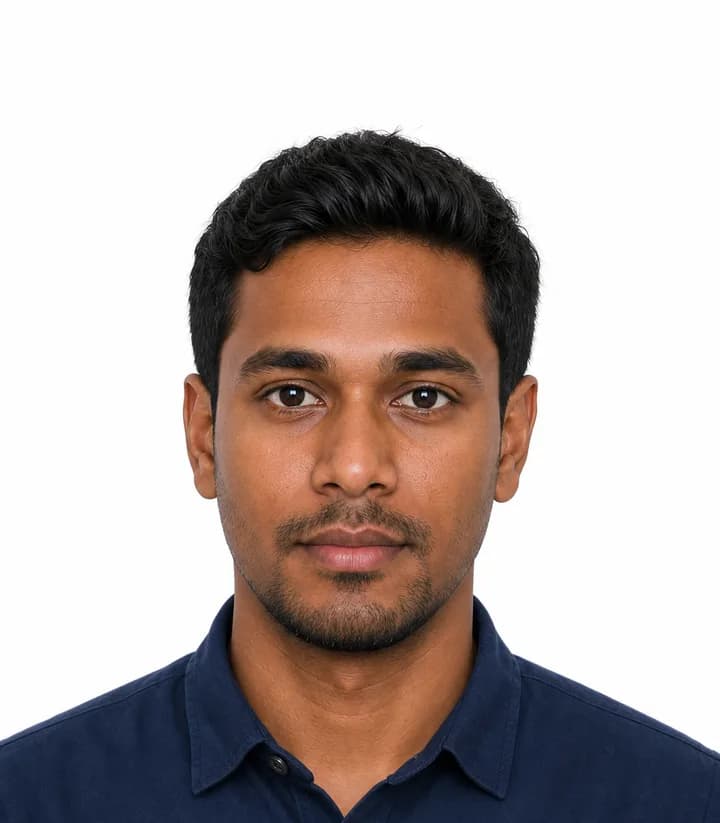 Finished compliant Maldives passport photo (35 x 45 mm) on a plain background
