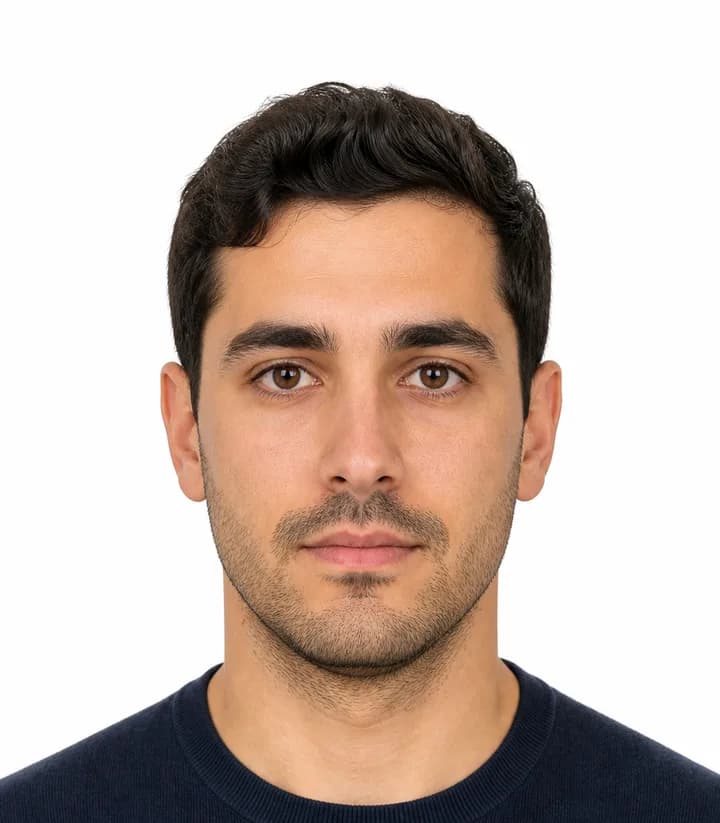 Finished compliant Malta passport photo (35 x 45 mm) on a plain background