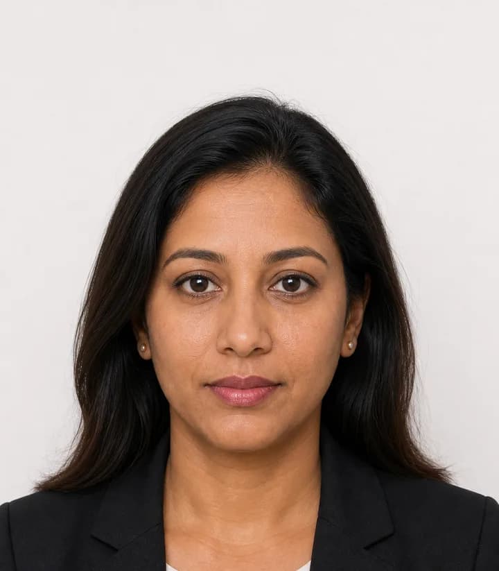 Finished compliant Mauritius passport photo (35 x 45 mm) on a plain background
